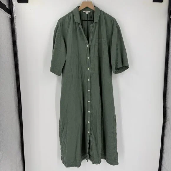 Madewell Lightspun Green Cover-Up Maxi Shirt Dress M Gauze Pool Beach Travel - Picture 4 of 10